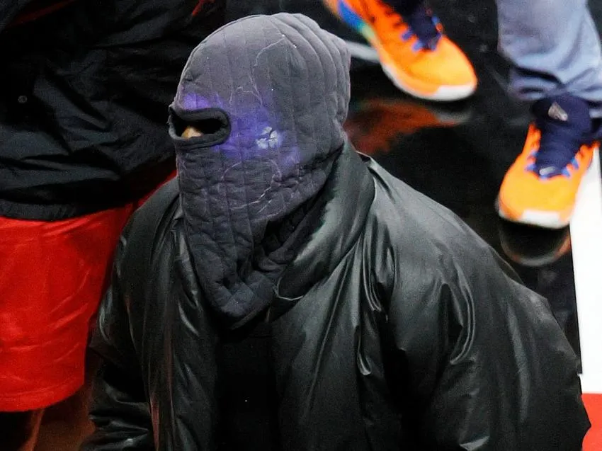 Kanye in DONDA mask Kanye at DONDA show with mask