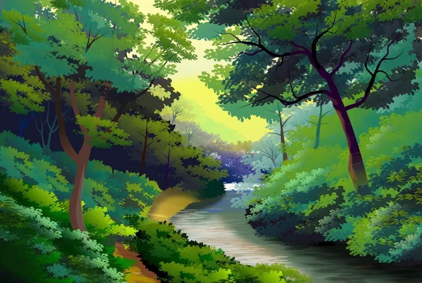 Forest and river illustration