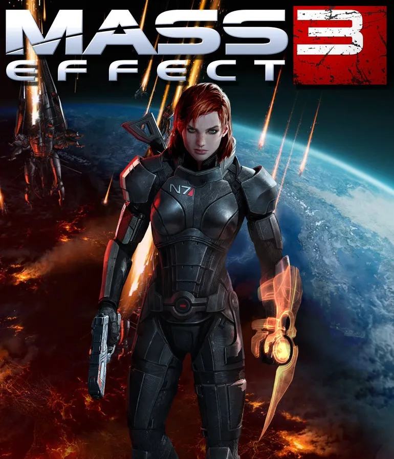 Female Shepard on the box art of Mass Effect 3