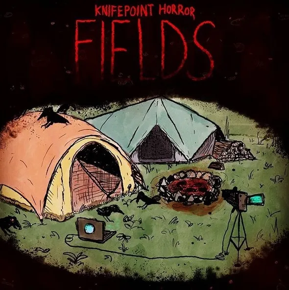 Fields A drawing of tents and a video camera