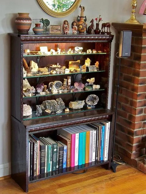 crystals and gems in a display box