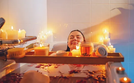 Bath Tray Woman with a Bath Tray and a Candle Relax Chill