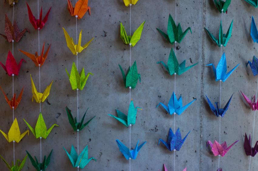 Colorful origami  rainbow origami hanging on wall