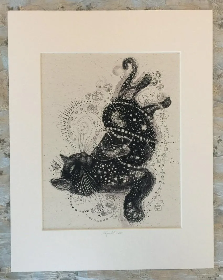 Space, stars, cat art print, wall art