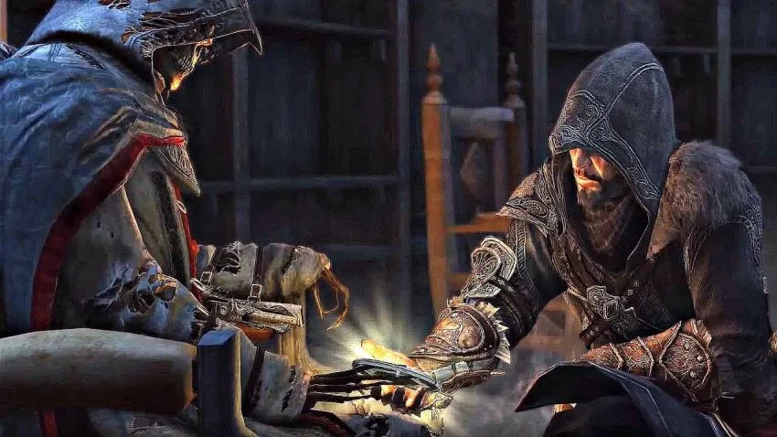 Ezio and Altair Ezio meets Altair's skeleton
