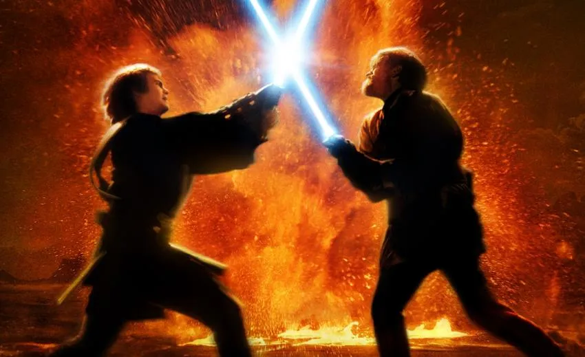 Anakin and Obi-Wan Anakin and Obi-Wan fighting in Episode 3