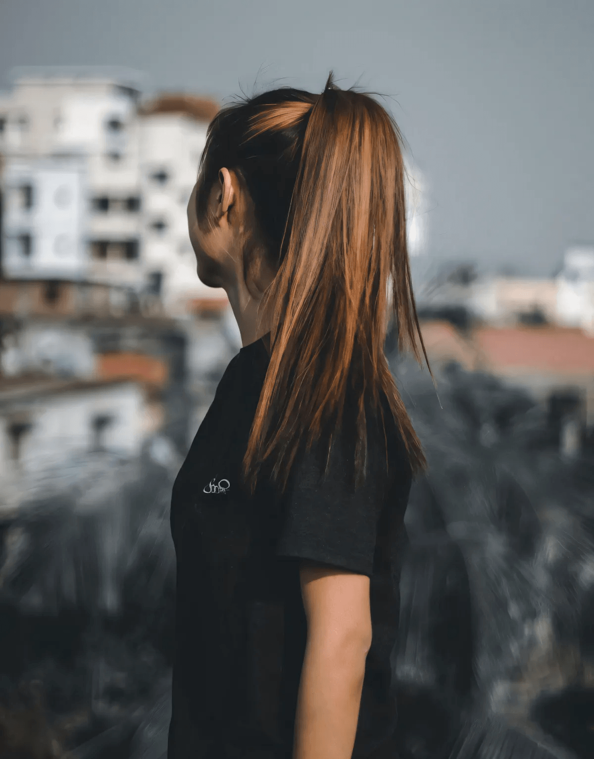 Long hair with high ponytail
