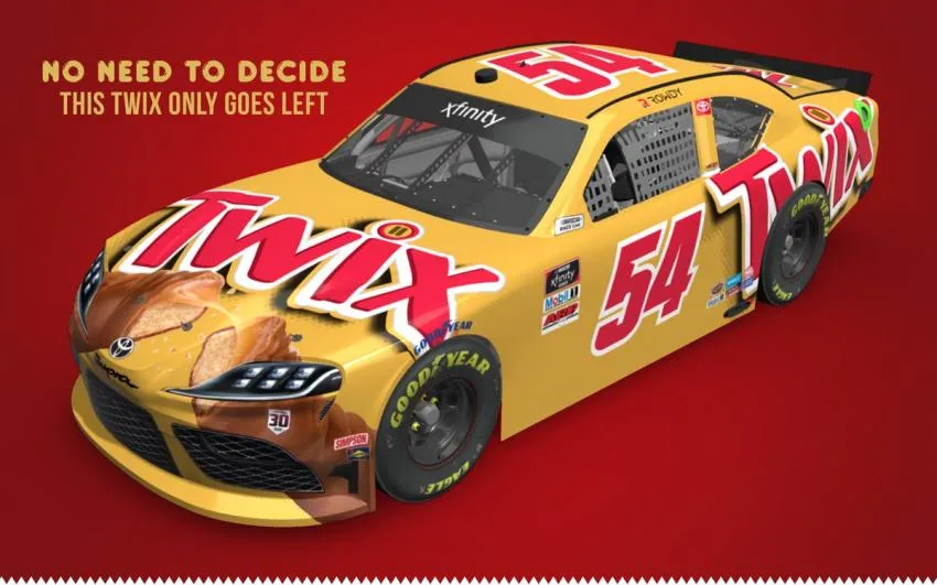 A rendering of Kyle Busch's Twix car Kyle Busch's #54 Toyota Supra Twix car
