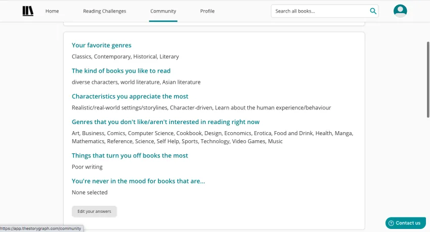 the story graph preferences
