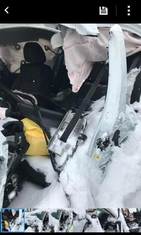 our car after the accident completely totaled from the collision