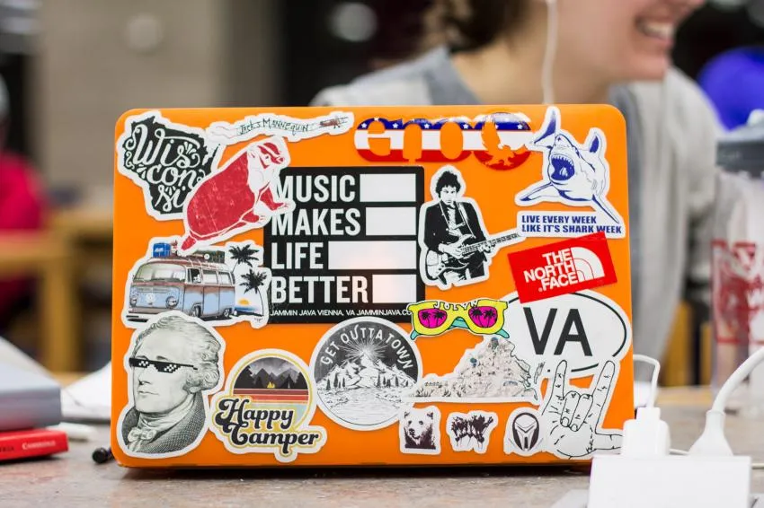 fancy stickers on laptop