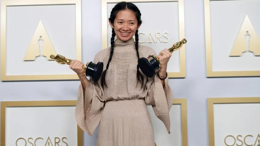 Chloe Zhao with her Oscars chloe zhao oscars winner