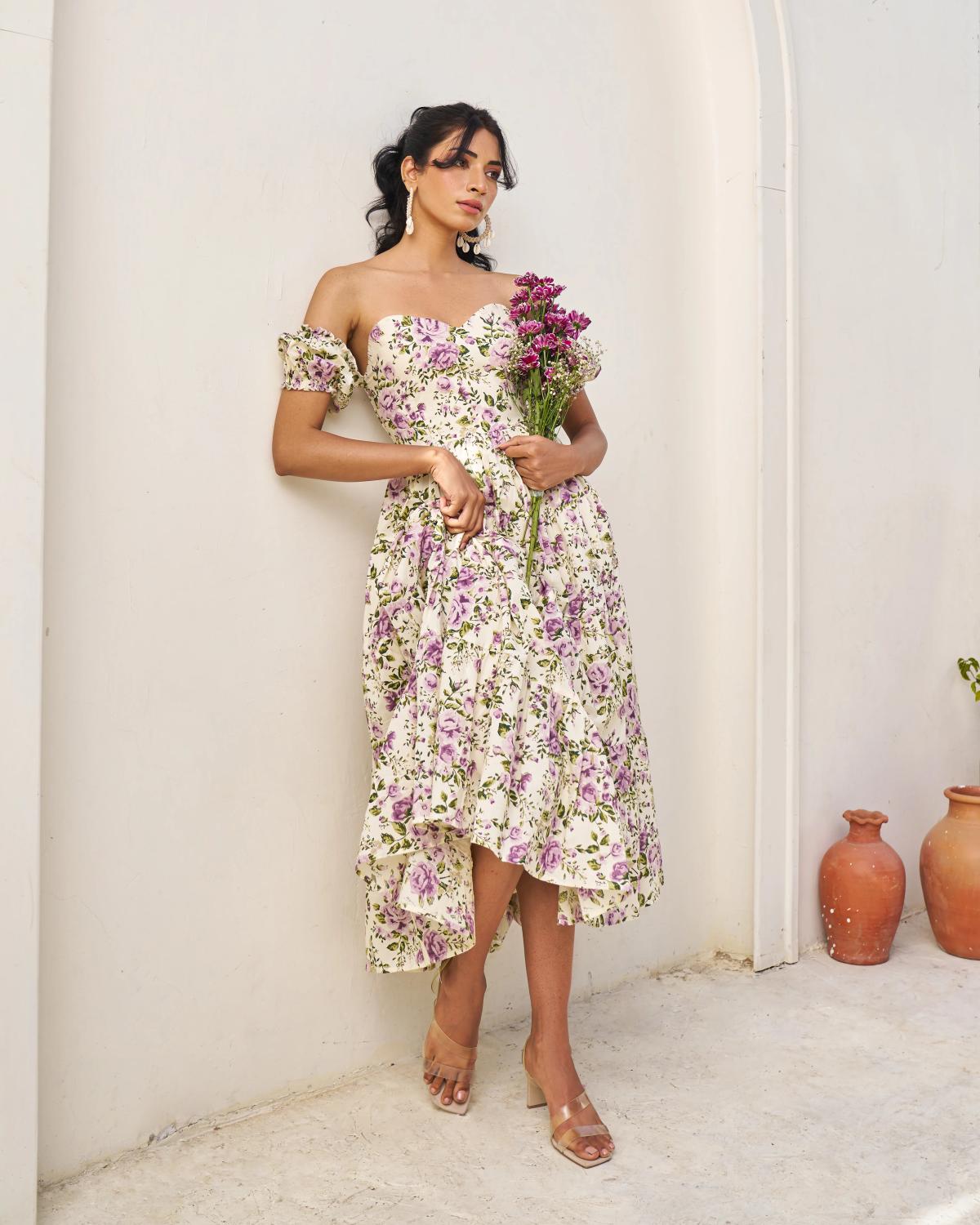 Shop Handblock Tiered Dress For Women Online - Guleri by Guleri