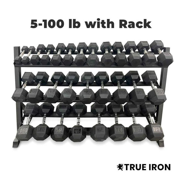 5–100 Dumbbells With Rack – Professional Gym Equipment by TRUE IRON FITNESS