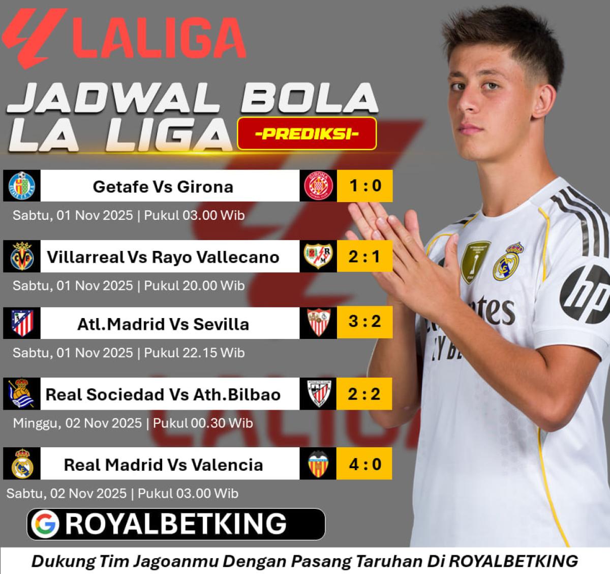 JADWAL PERTANGINGAN SPANISH LA LIGA | ROYALBETKING by AGENROYALBETKING