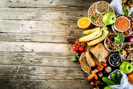 high-fibre fruit on wooden rustic table