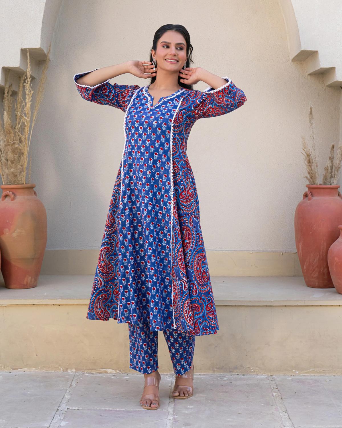 Shop Handblock Kurta Set Online In India by Guleri