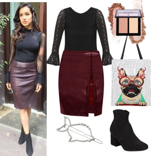 celebrity look inspirations with Contrast Eyelash Lace PU Skirt - Celeb look celebrity look inspirations with Contrast Eyelash Lace PU Skirt - Celeb look