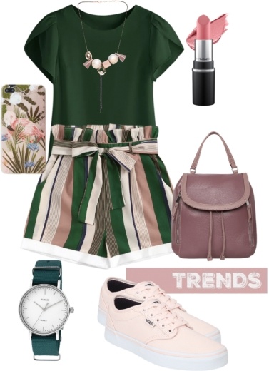 college look inspirations with Frill Trim Striped Shorts With Belt - college look college look inspirations with Frill Trim Striped Shorts With Belt - college look