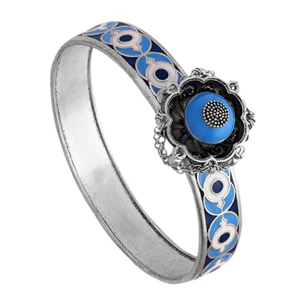shop Azure Blue, White and Silver Traditional Kada online shop Azure Blue, White and Silver Traditional Kada online