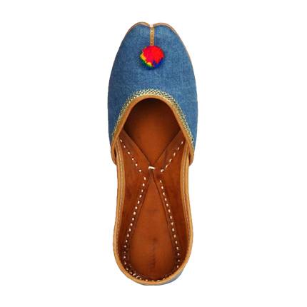 shop Denim Leather Juttis with Pom Pom online shop Denim Leather Juttis with Pom Pom online