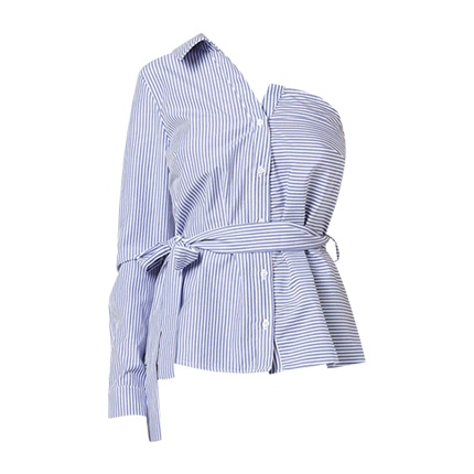 shop TRENDYOL Striped One-Sleeve Shirt with Tie-Up online shop TRENDYOL Striped One-Sleeve Shirt with Tie-Up online