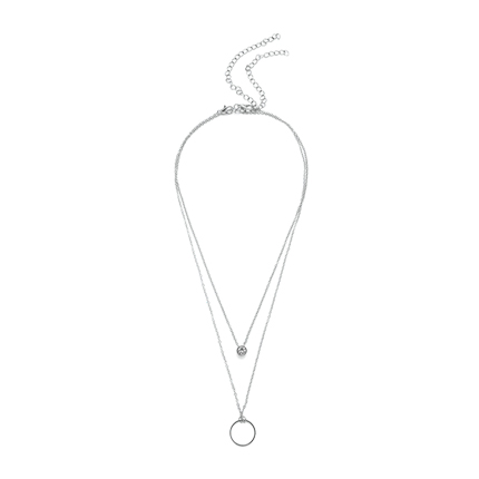 shop online RHINESTONE DETAIL RING PENDANT LAYERED NECKLACE shop online RHINESTONE DETAIL RING PENDANT LAYERED NECKLACE