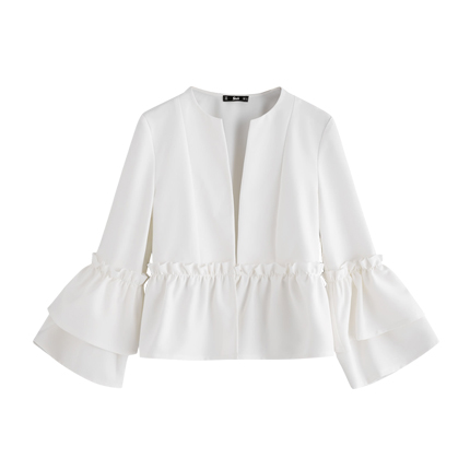 shop online Tiered Bell Sleeve Frill Detail Peplum Blazer shop online Tiered Bell Sleeve Frill Detail Peplum Blazer