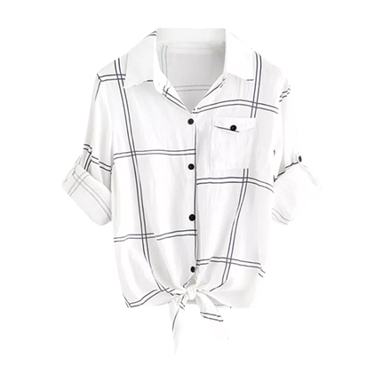 shop Rolled Sleeve Checked Knot Front Shirt online shop Rolled Sleeve Checked Knot Front Shirt online