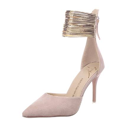 metallic ankle strap heels