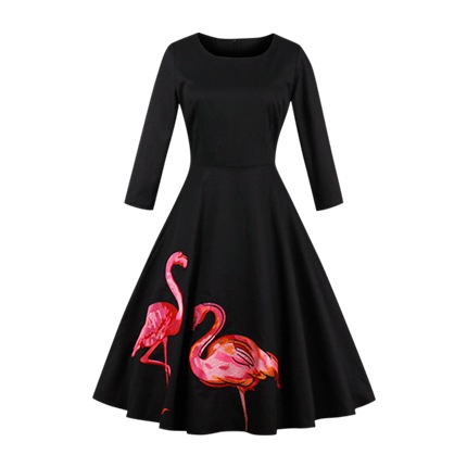 shop online Flamingo Patch Zipper Swing Dress shop online Flamingo Patch Zipper Swing Dress