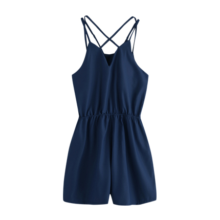 shop online Criss Cross Strap Detail Elastic Waist Satin Romper shop online Criss Cross Strap Detail Elastic Waist Satin Romper