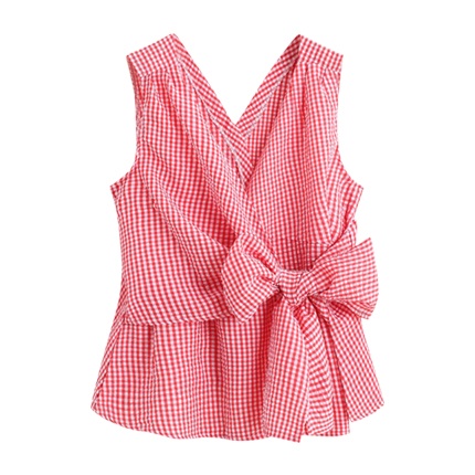 shop online V-Neckline Bow Tie Waist Gingham Dip Top shop online V-Neckline Bow Tie Waist Gingham Dip Top