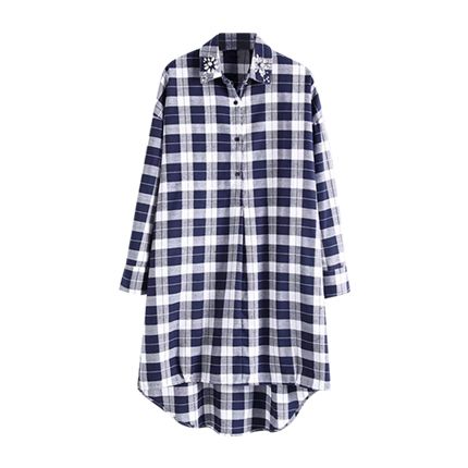 shop online Rhinestone Detail Gingham High Low Shirt Dress shop online Rhinestone Detail Gingham High Low Shirt Dress