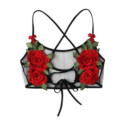 shop online Rose Applique Lace Up Back Sheer Mesh Bralet shop online Rose Applique Lace Up Back Sheer Mesh Bralet