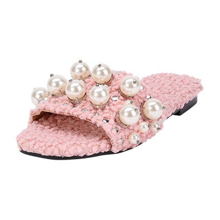 faux pearl decorated flat slippers