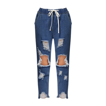 shop online Extreme Destroyed Raw Hem Drawstring Waist Crop Jeans shop online Extreme Destroyed Raw Hem Drawstring Waist Crop Jeans