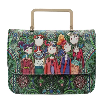 shop Girl Print Detail Metal Handle Crossbody Bag online shop Girl Print Detail Metal Handle Crossbody Bag online