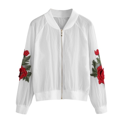 shop 3D Flower Patch Semi Sheer Bomber Jacket online shop 3D Flower Patch Semi Sheer Bomber Jacket online