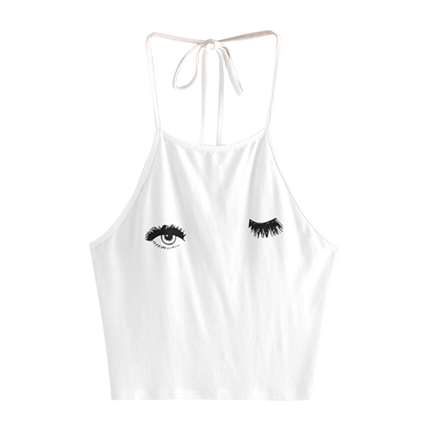 shop online Wink Eyes Print Self Tie Halter Top shop online Wink Eyes Print Self Tie Halter Top