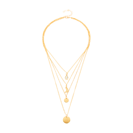 shop online Moon & Sequin Pendant Layered Chain Necklace shop online Moon & Sequin Pendant Layered Chain Necklace