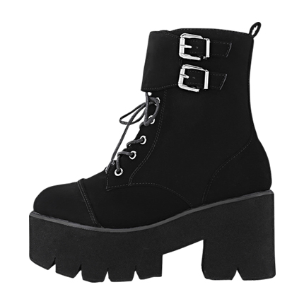 shop online Double Side Buckle Lace Up Suede Boots shop online Double Side Buckle Lace Up Suede Boots