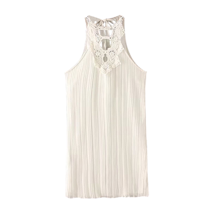 shop online Guipure Lace Panel Tie Back Pleated Chiffon Dress shop online Guipure Lace Panel Tie Back Pleated Chiffon Dress