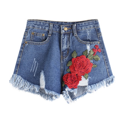 shop online Appliques Frayed Hem Denim Shorts shop online Appliques Frayed Hem Denim Shorts