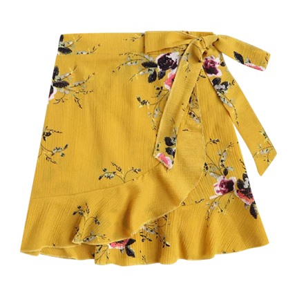 shop Knot Side Floral Print Ruffle Hem Skirt online shop Knot Side Floral Print Ruffle Hem Skirt online