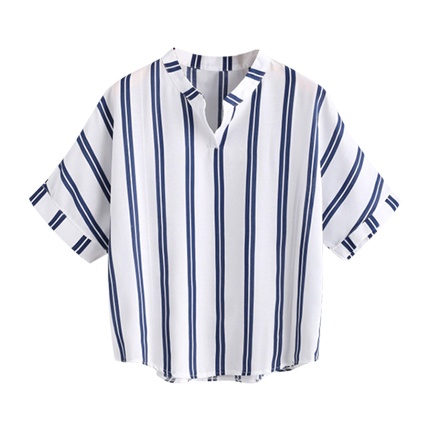 shop Band Collar Stripe Print Blouse online shop Band Collar Stripe Print Blouse online