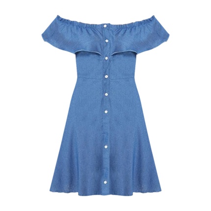 shop online Denim Off Shoulder Single Breasted Dress shop online Denim Off Shoulder Single Breasted Dress