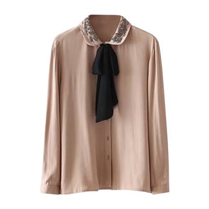 shop Beaded Detail Tie Neck Blouse online shop Beaded Detail Tie Neck Blouse online