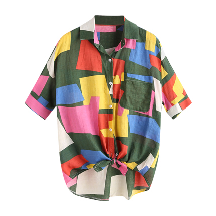 shop online Patchwork Knotted Hem Shirt shop online Patchwork Knotted Hem Shirt