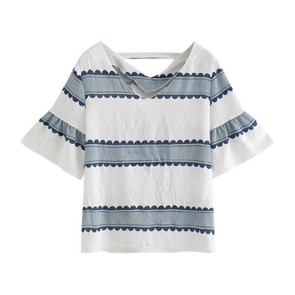 shop V Neck Flounce Sleeve Colorblock Top online shop V Neck Flounce Sleeve Colorblock Top online